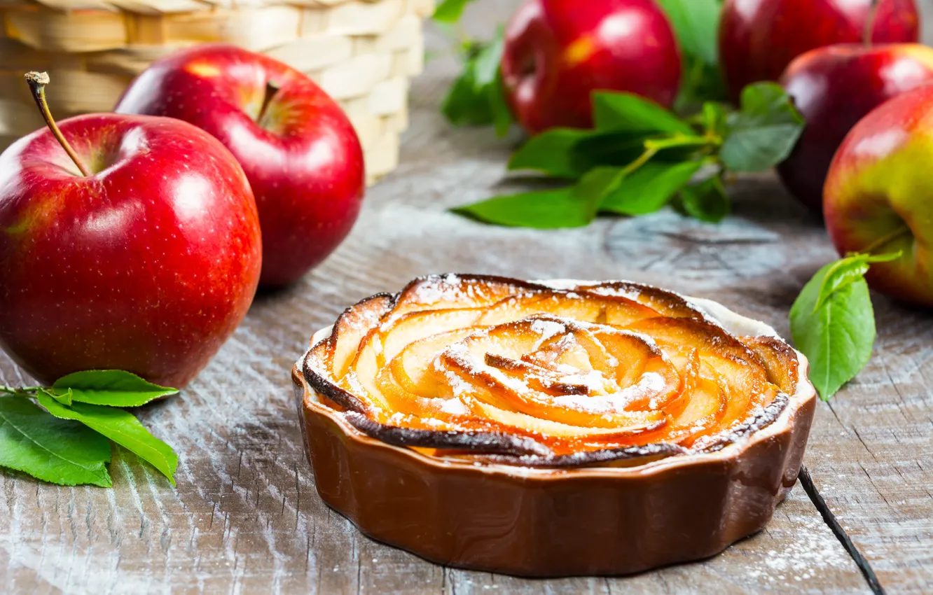 Фото обои яблоки, пирог, ваниль, сахарная пудра, Karina Klachuk