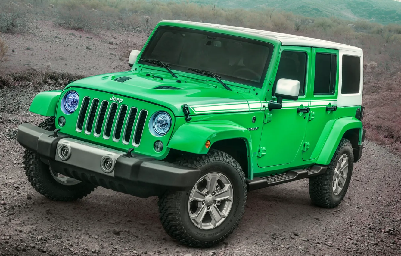 Фото обои зеленый, внедорожник, Jeep