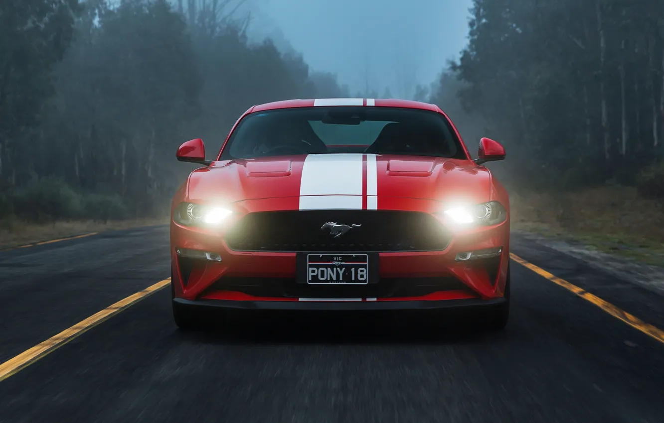 Фото обои Ford, вид спереди, Fastback, 2018, Mustang GT