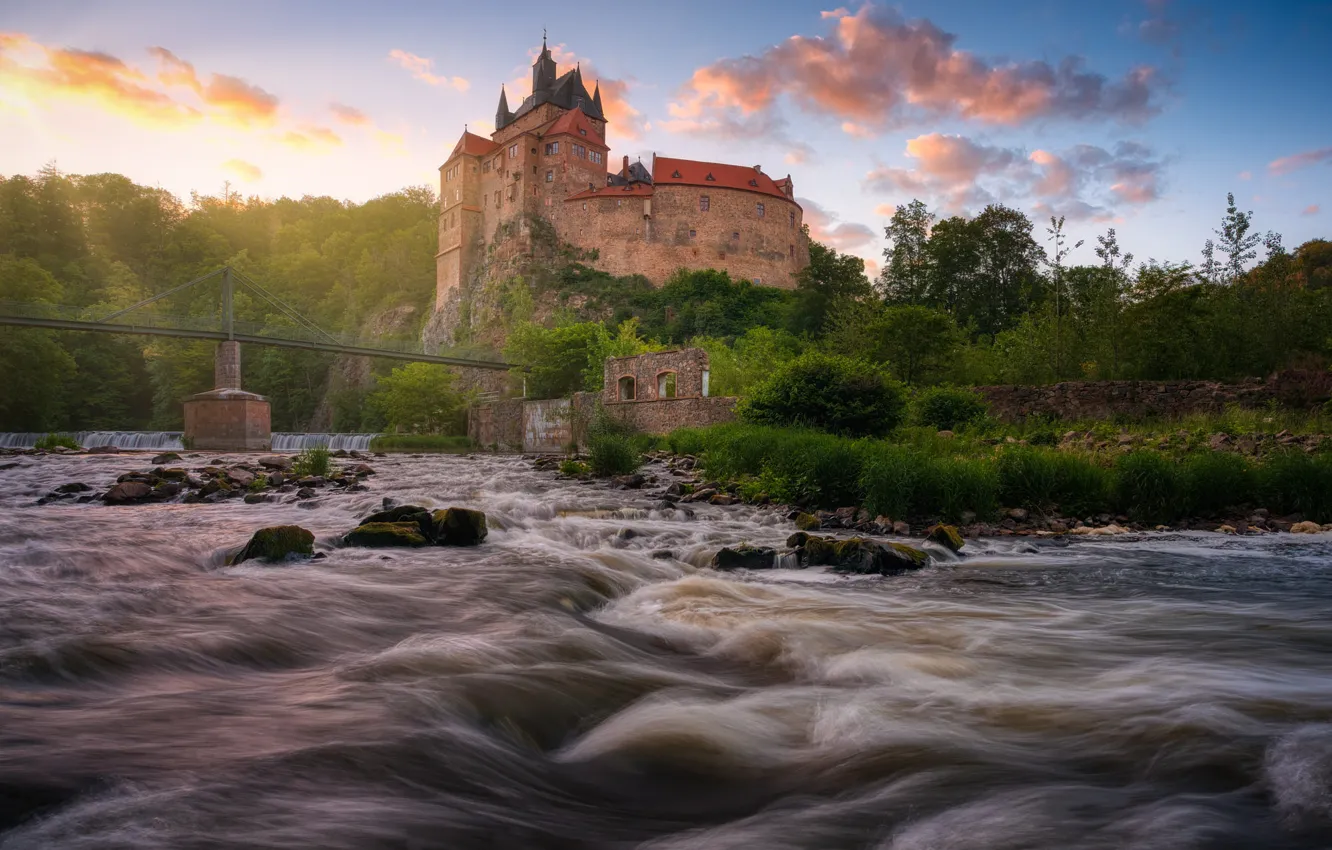 Фото обои пейзаж, природа, река, замок, Германия, Саксония, Чопау, Крибштайн