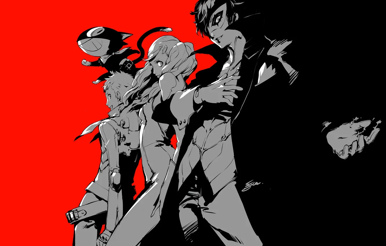 Фото обои красный, чёрный, игра, аниме, арт, персонажи, персона, Persona 5
