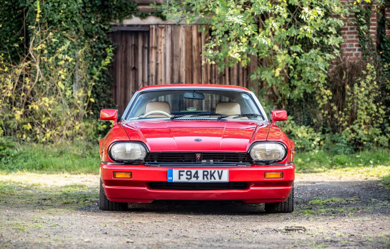 Фото обои Красный, Вид спереди, Классический автомобиль, Jaguar XJR-S