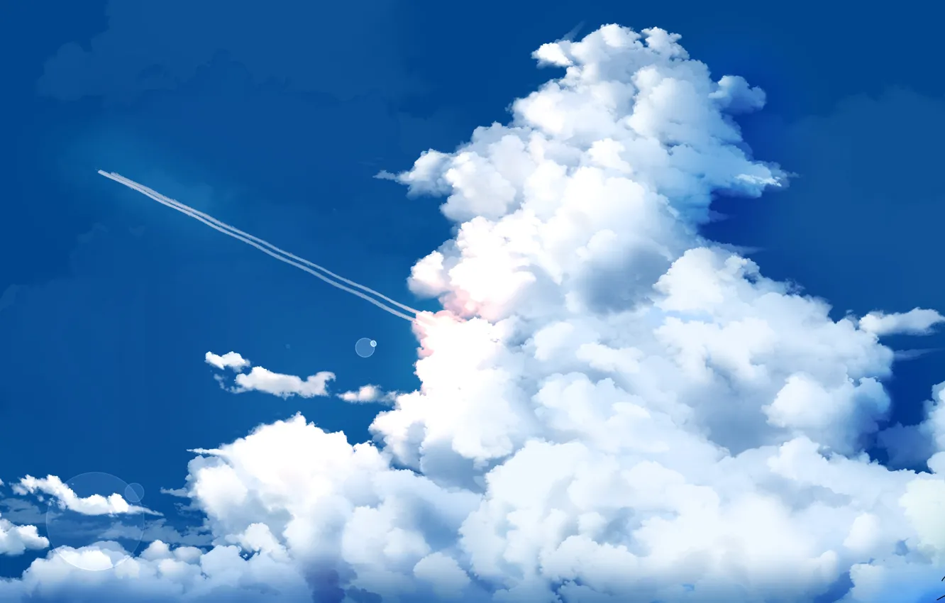 Фото обои небо, облака, полосы от самолета