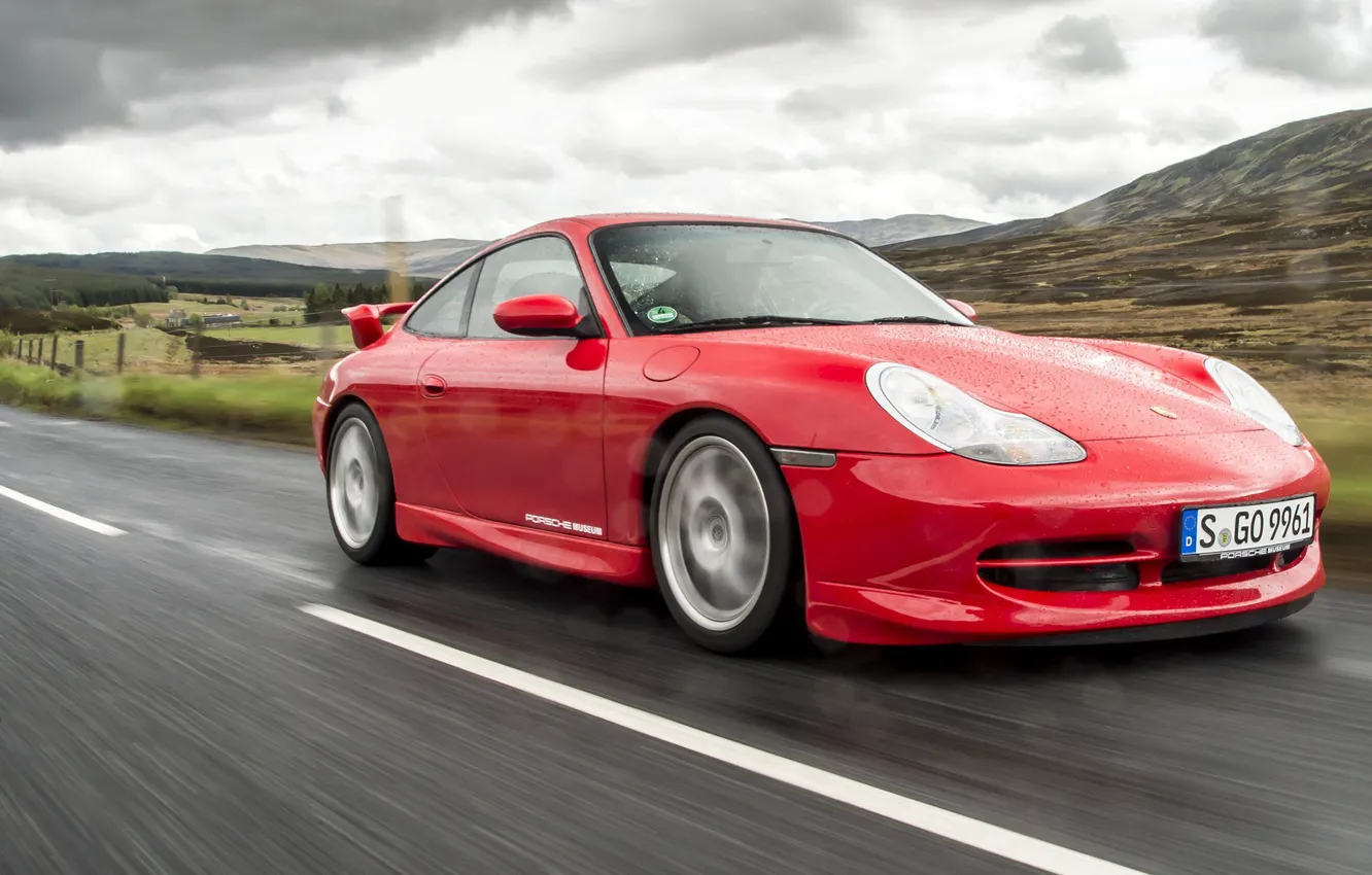 Фото обои Красный, Дождь, Влага, Спорткар, Porsche 996 GT3, Немецкий Автомобиль