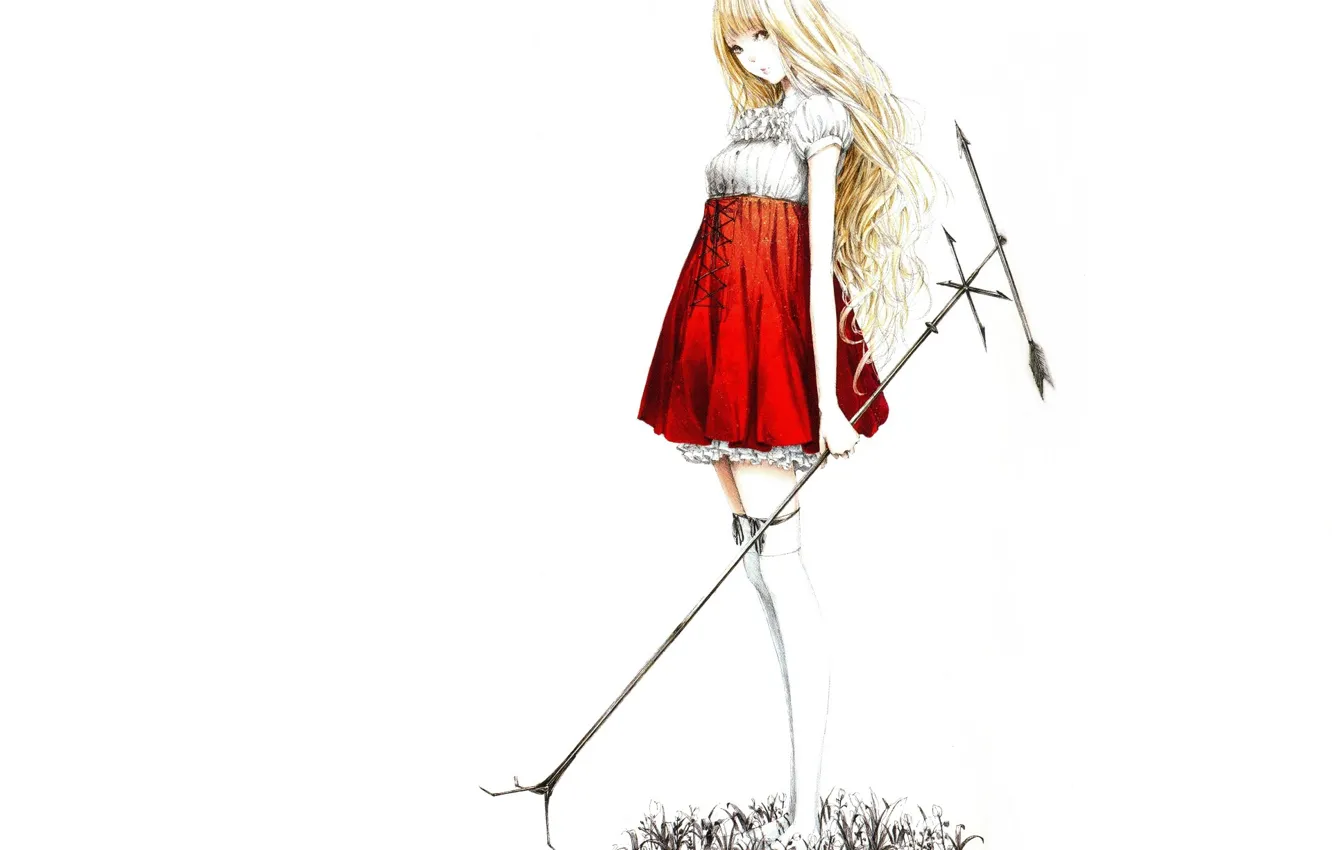 Блондинка в белых чулках и красном платье (10 фотографий)