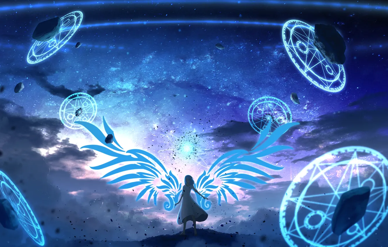Фото обои небо, девушка, магия, крылья