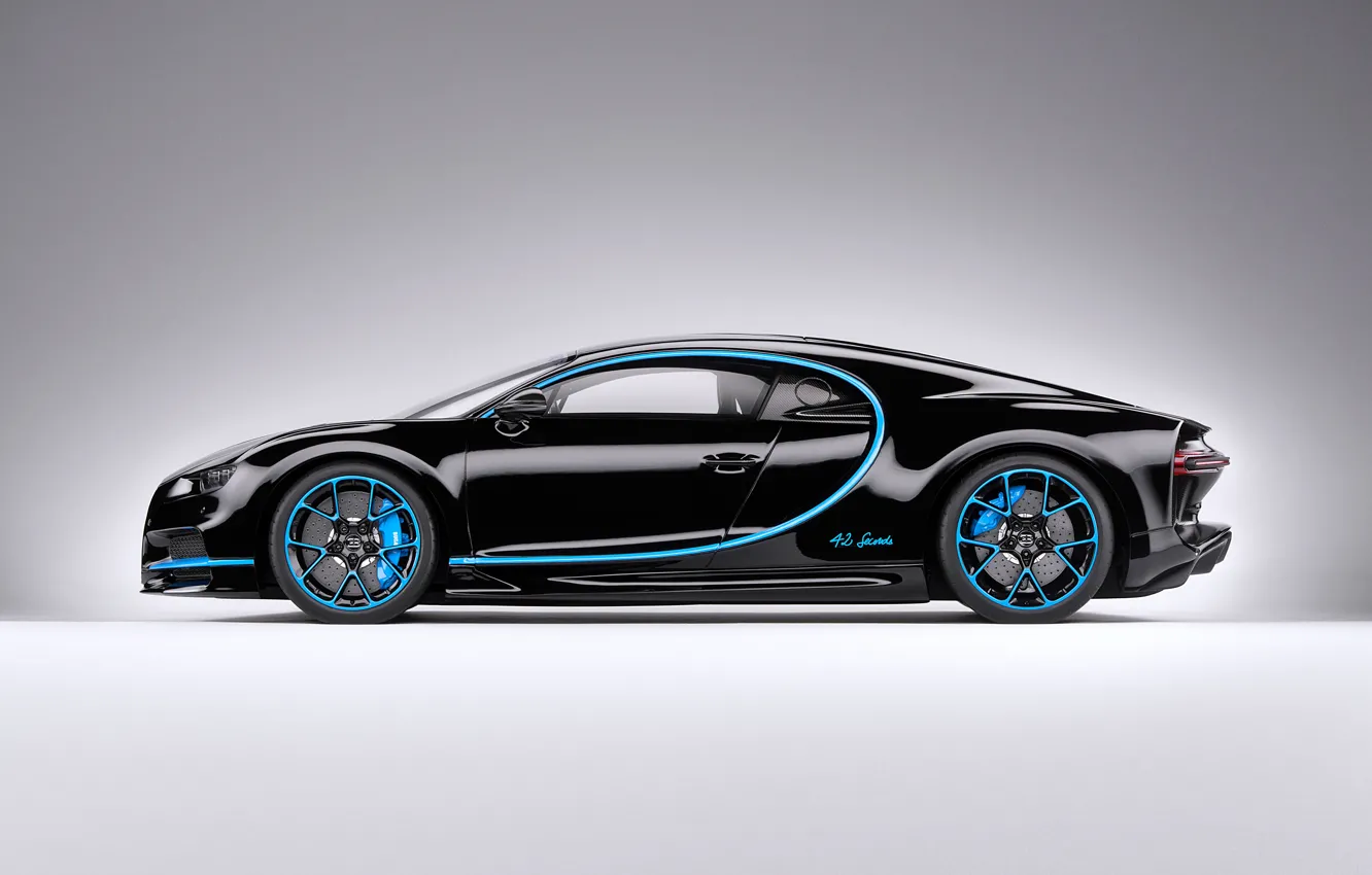 Фото обои фон, чёрный, арт, вид сбоку, гиперкар, Bugatti Chiron