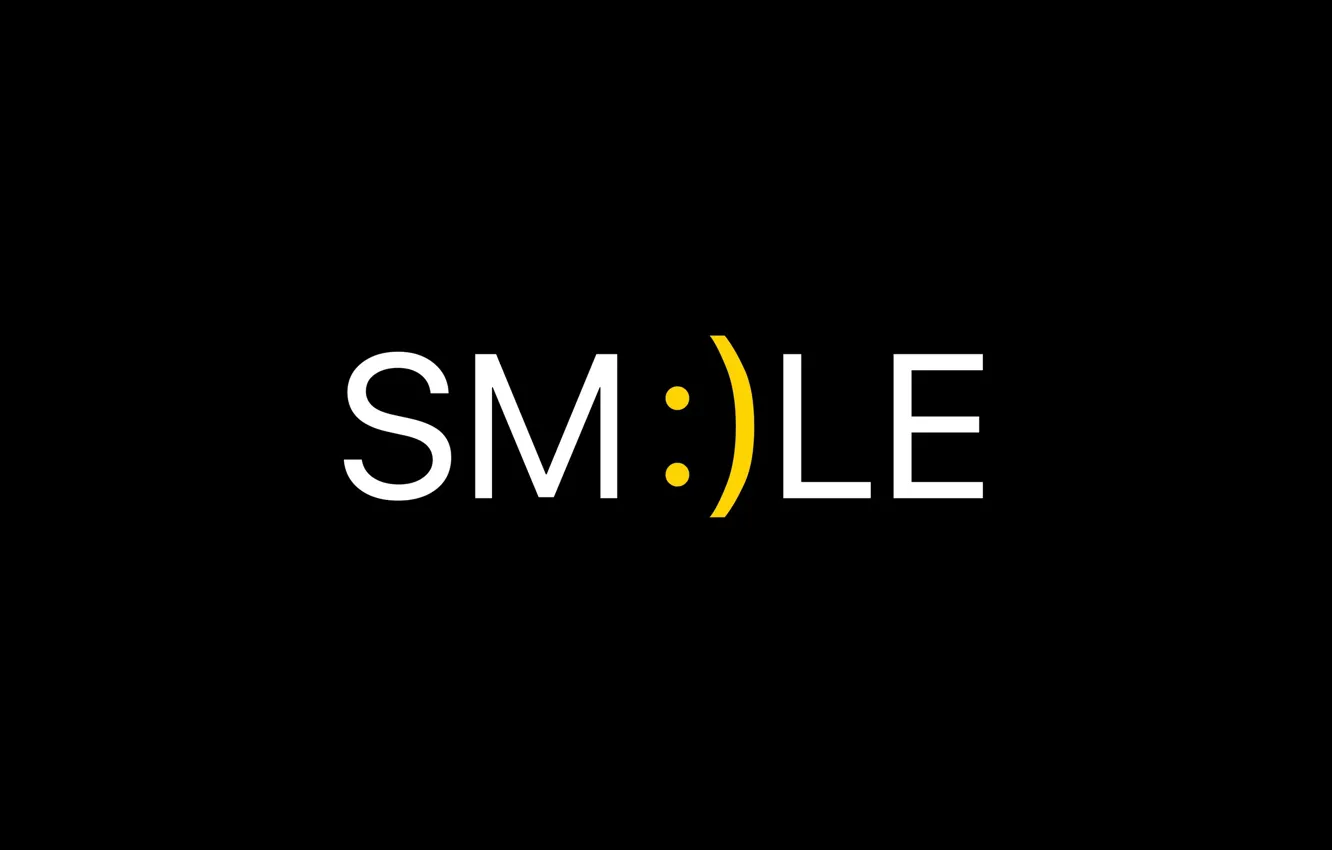 Фото обои улыбка, фон, чёрный, минимализм, black, smiley, minimalism, смайлик, smile, слово, background, word