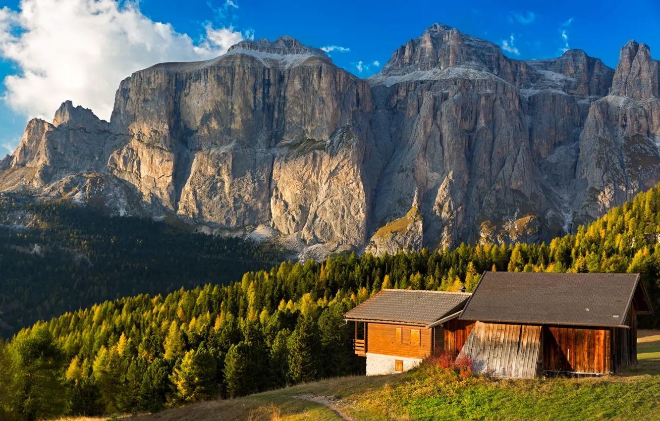 Фото обои пейзаж, горы, природа, дом, Альпы, Италия, леса, Доломиты, Frank Fischbach
