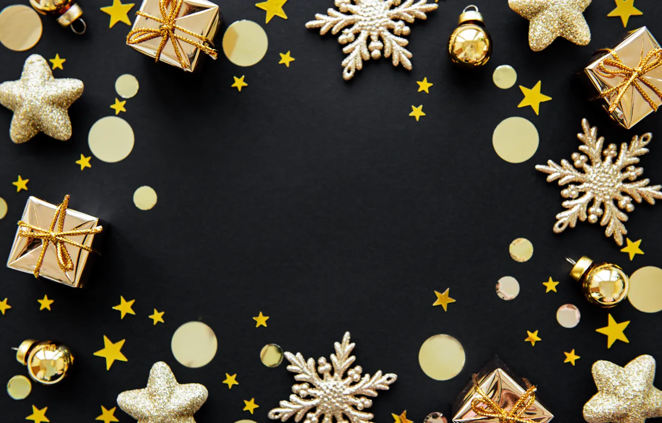 Фото обои украшения, Новый Год, Рождество, golden, christmas, merry, snowflakes, decoration, frame