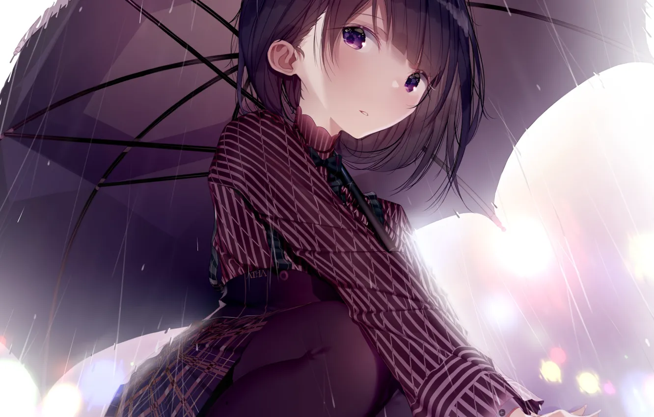 Фото обои взгляд, зонт, девочка