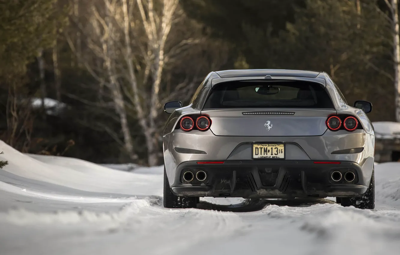 Фото обои Winter, Snow, Grey, Road, Ferrari FF