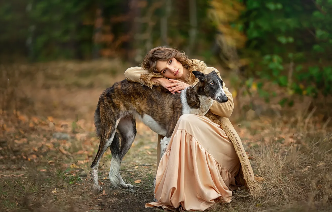 Фото обои девушка, поза, настроение, собака, друзья, Анастасия Бармина, Катерина Яковлева