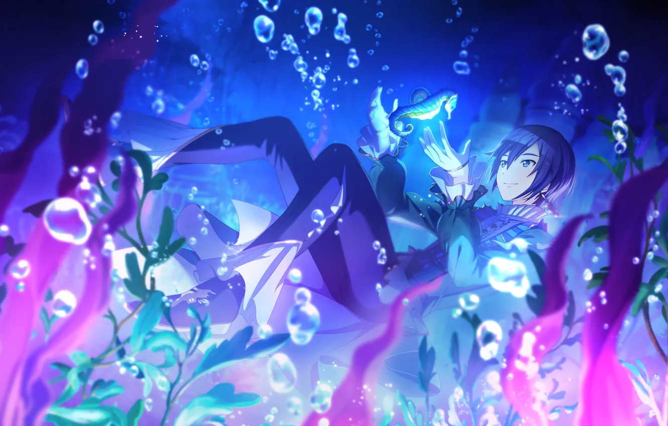 Фото обои морской конек, парень, Vocaloid, под водой, Shion Kaito, Project Sekai...