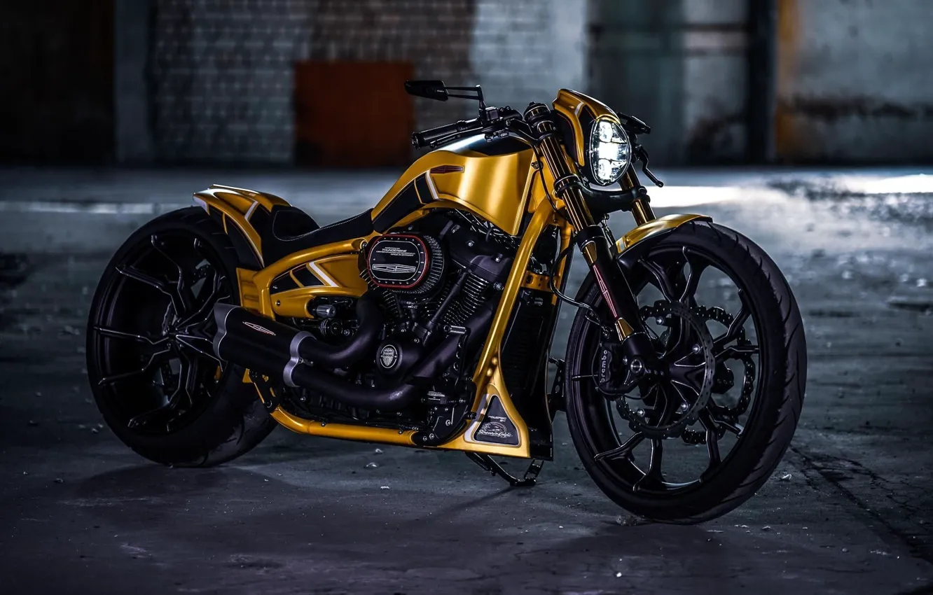Фото обои Yellow, Harley-Davidson, Custom, Motorcycle, Thunderbike