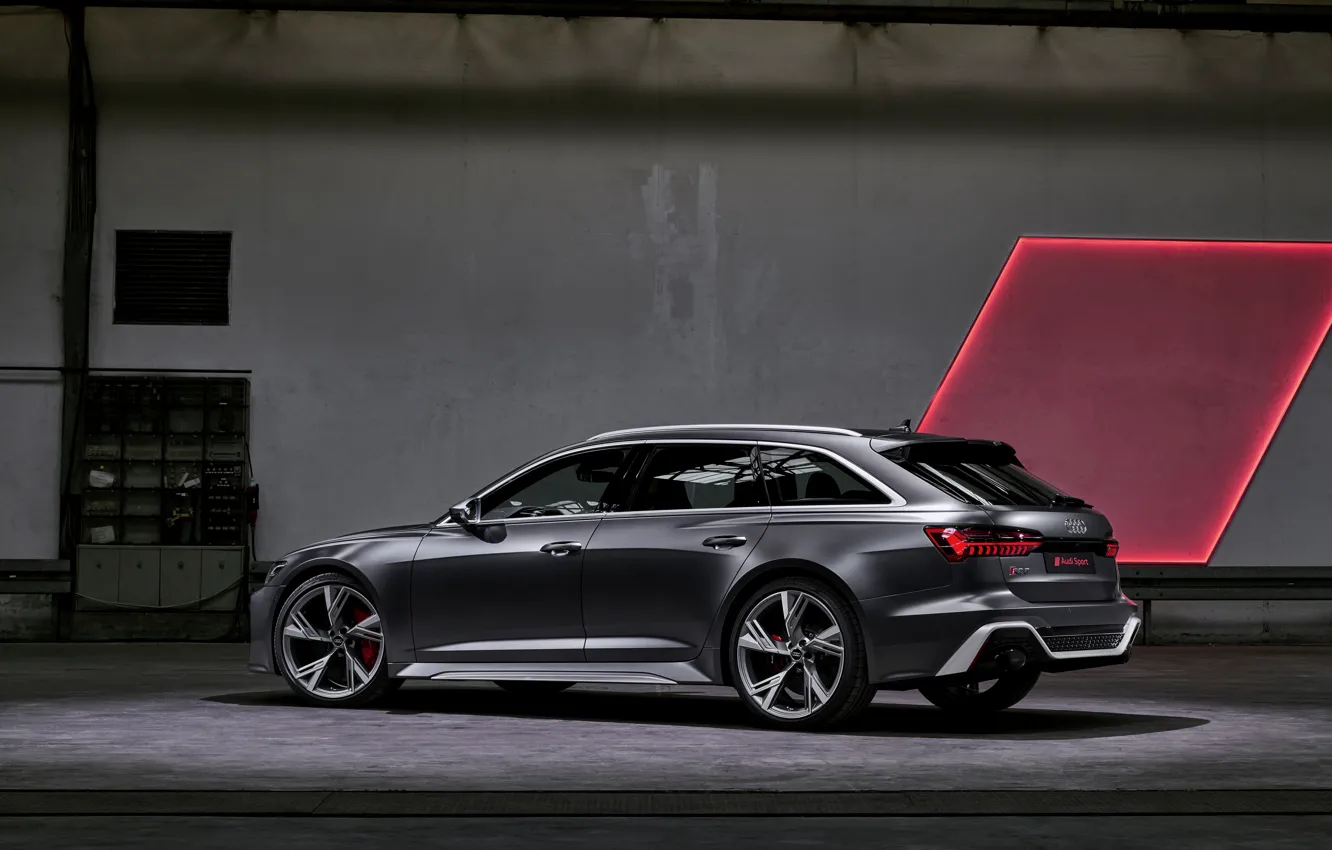 Фото обои Audi, сбоку, универсал, RS 6, 2020, 2019, тёмно-серый, V8 Twin-Turbo, RS6 Avant