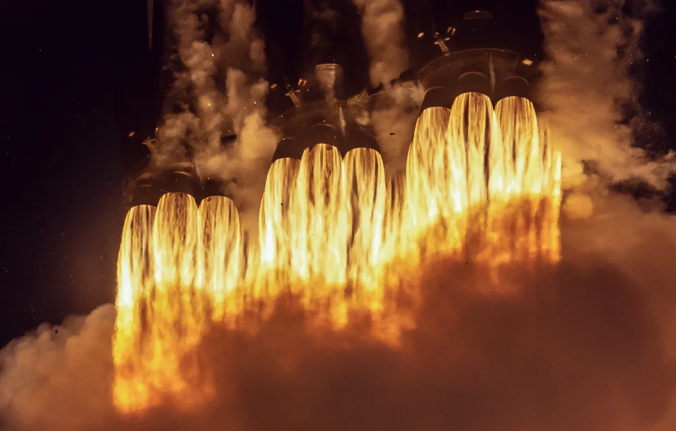 Фото обои тепло, огонь, ракета, SpaceX, ракета-носитель, Falcon Heavy, Илон Маск
