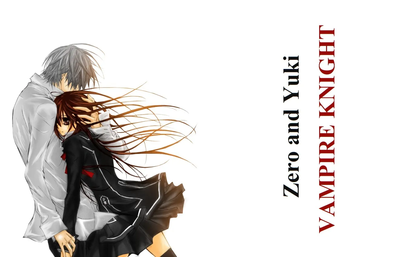 Фото обои длинные волосы, art, обьятия, студенты, vampire knight, yuuki cro...
