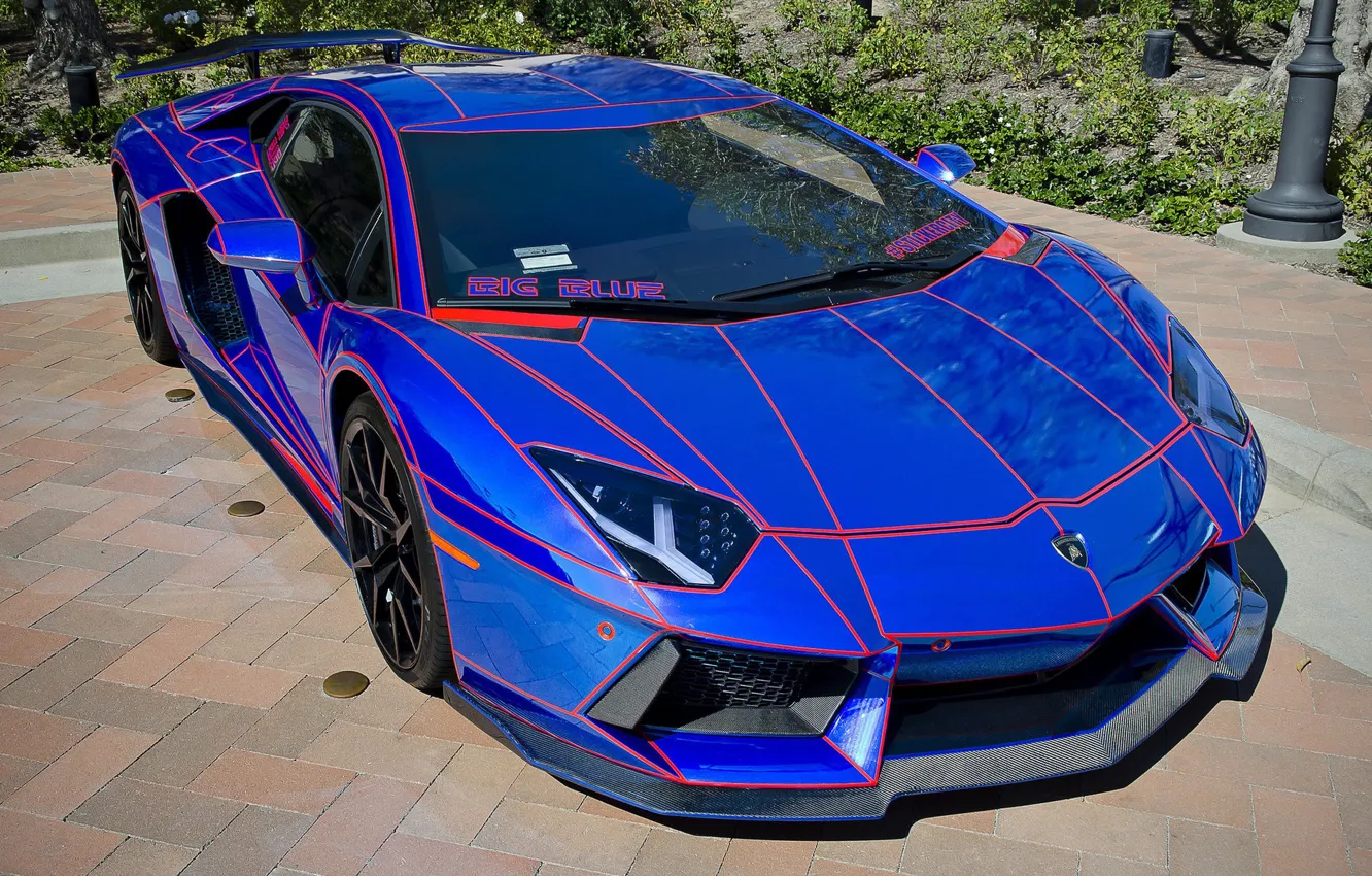 Фото обои красота, мощь, Lamborghini Aventador, экстерьер, спортивный автомобиль, AKA Big Blue, Chrome Blue, Chrome Blue Lamborghini …