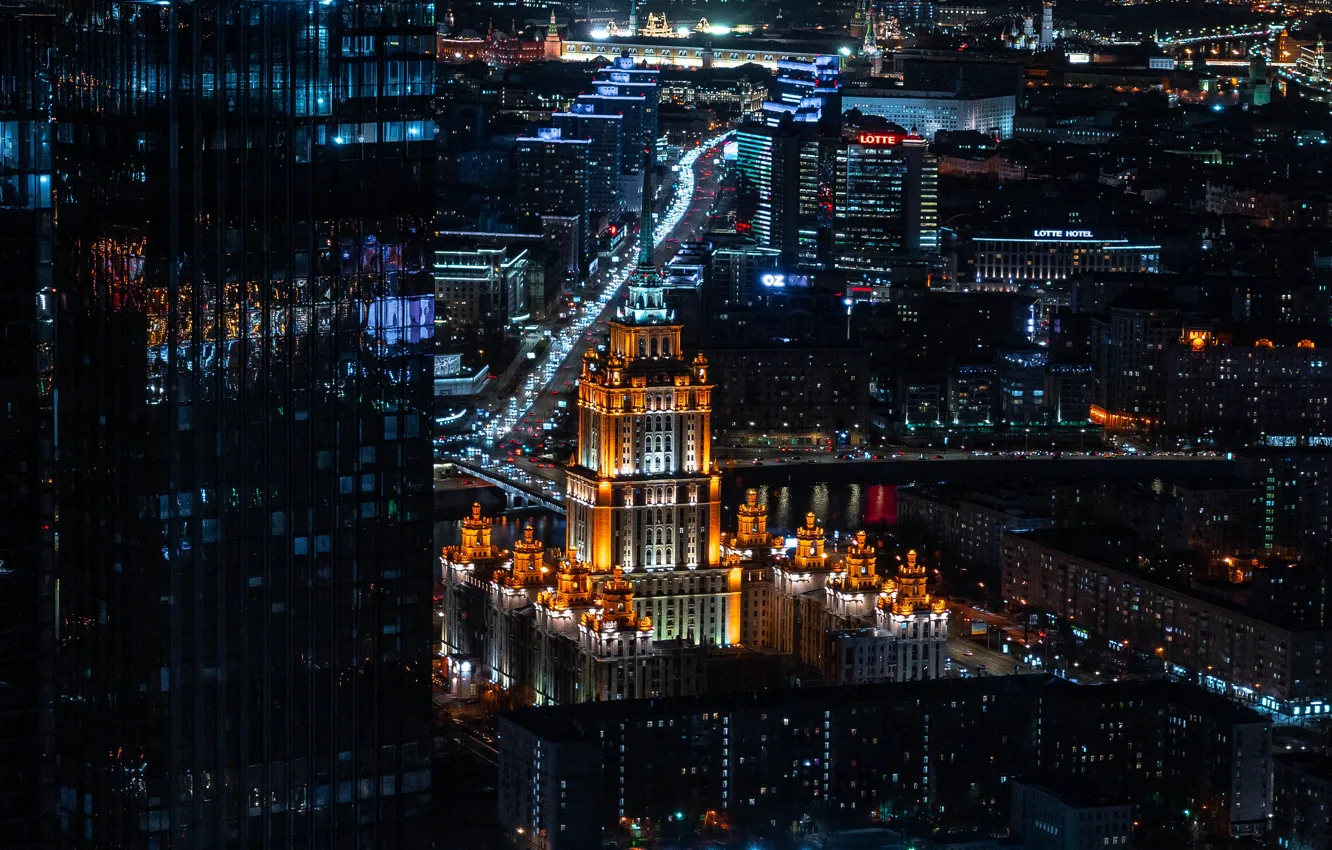Обои City Lights Москва Night Skyscraper Roads Moscow Buildings