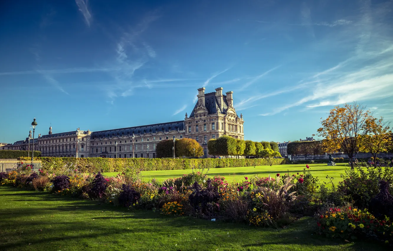 Фото обои цветы, парк, Франция, Париж, Paris, кусты, дворец, France, Сад Тюильри, Tuileries Palace, Дворец Тюильри, Tuileries …