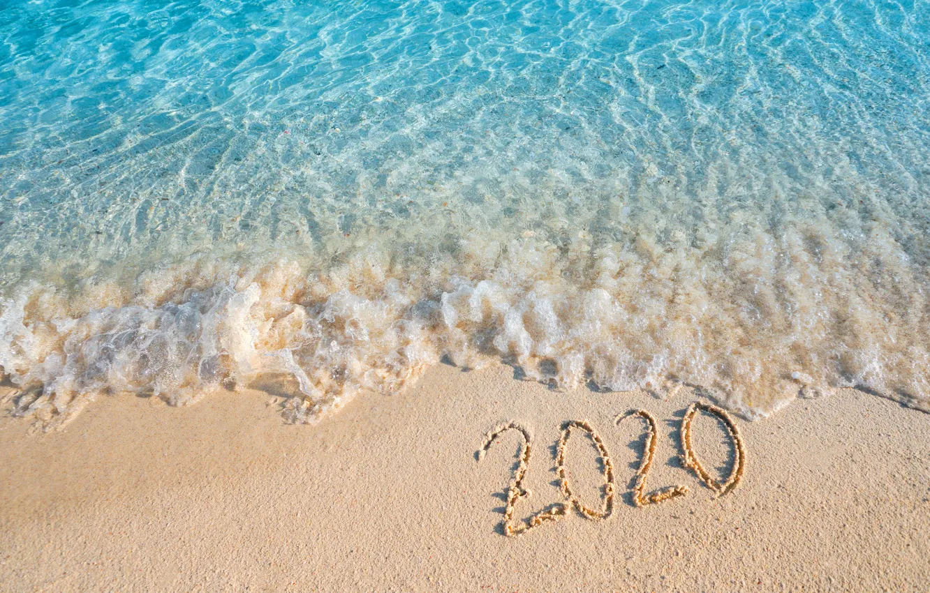 Фото обои песок, море, пляж, Новый год, new year, happy, beach, sea, ...