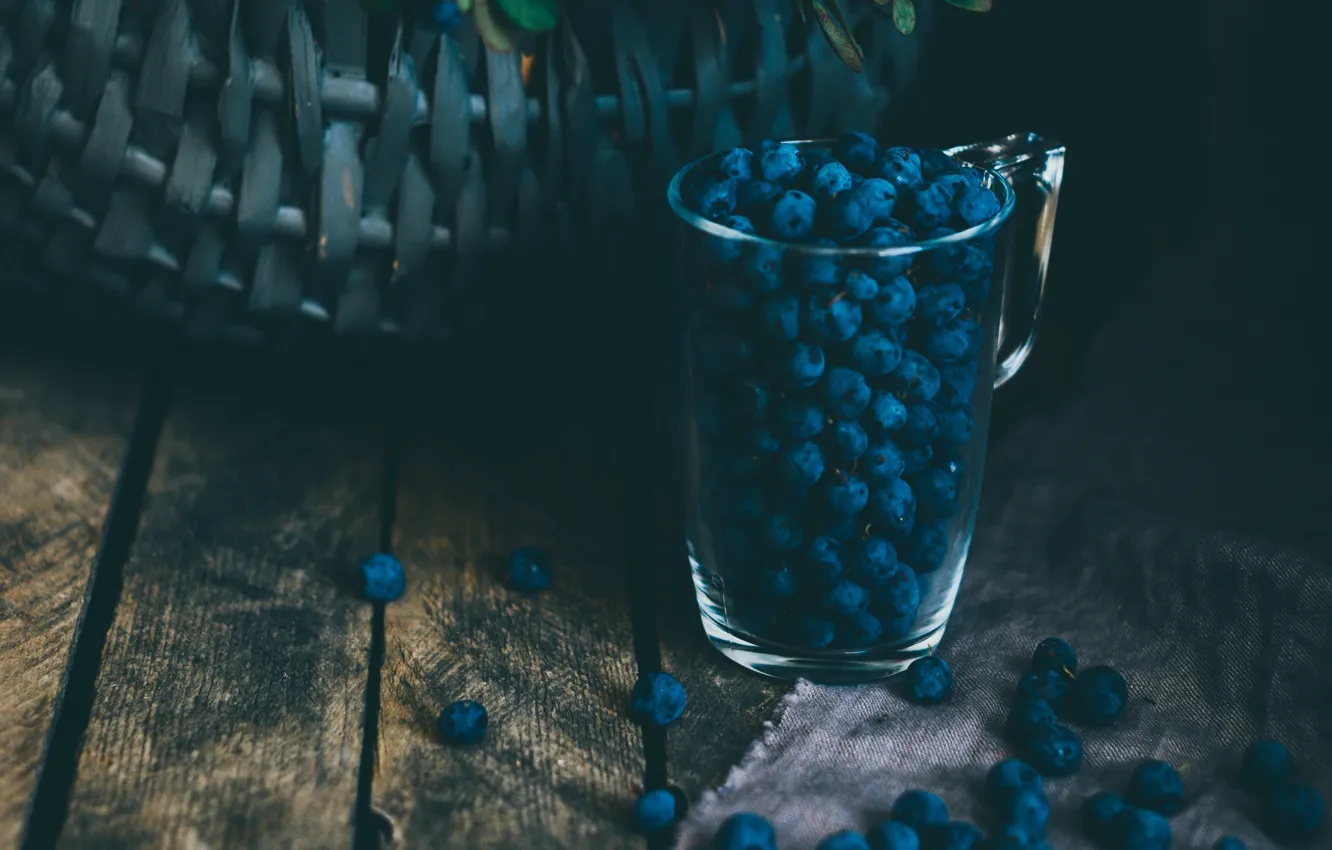Фото обои glass, food, blur, berries, basket, blueberries, bush