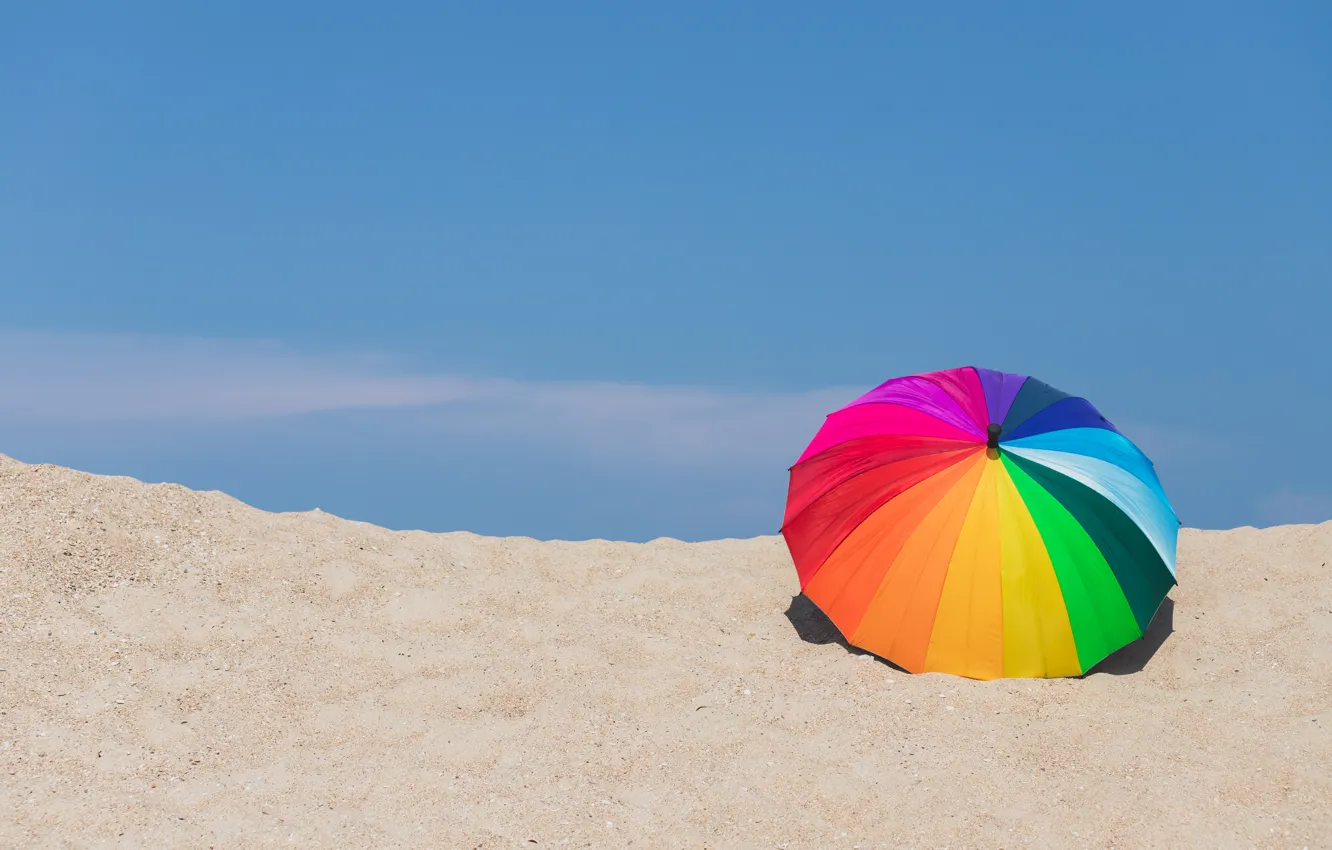 Фото обои песок, пляж, лето, зонт, colorful, rainbow, summer, beach, umbrella, sand, радужный