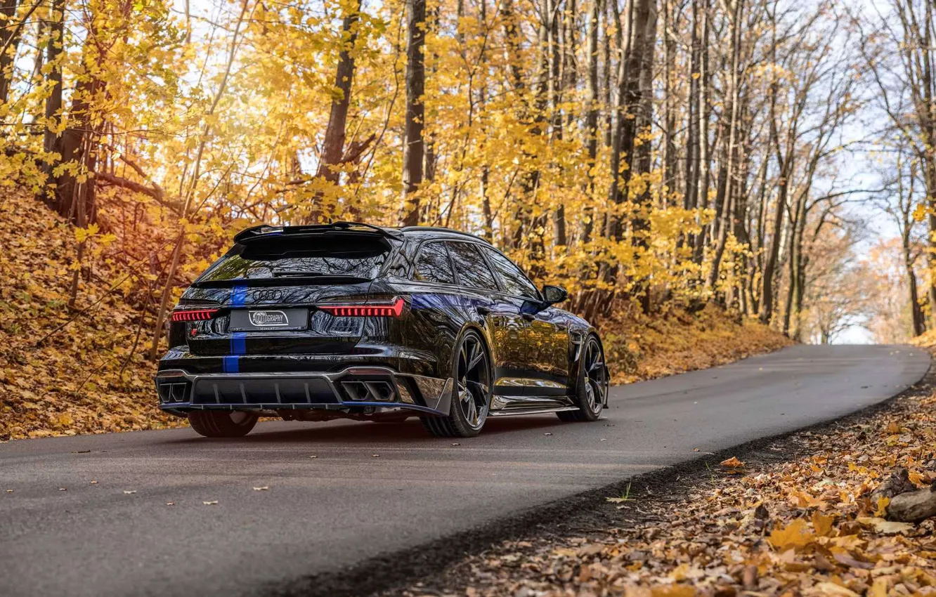 Фото обои дорога, осень, деревья, Mansory, экстерьер, MTM, Audi RS6 Avant