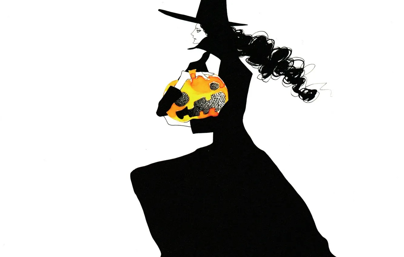 Фото обои halloween, pumpkin, светильник Джека, злая ведьма, witch, шляпа ведьмы, черная магия, черная одежда, by Asumiko …
