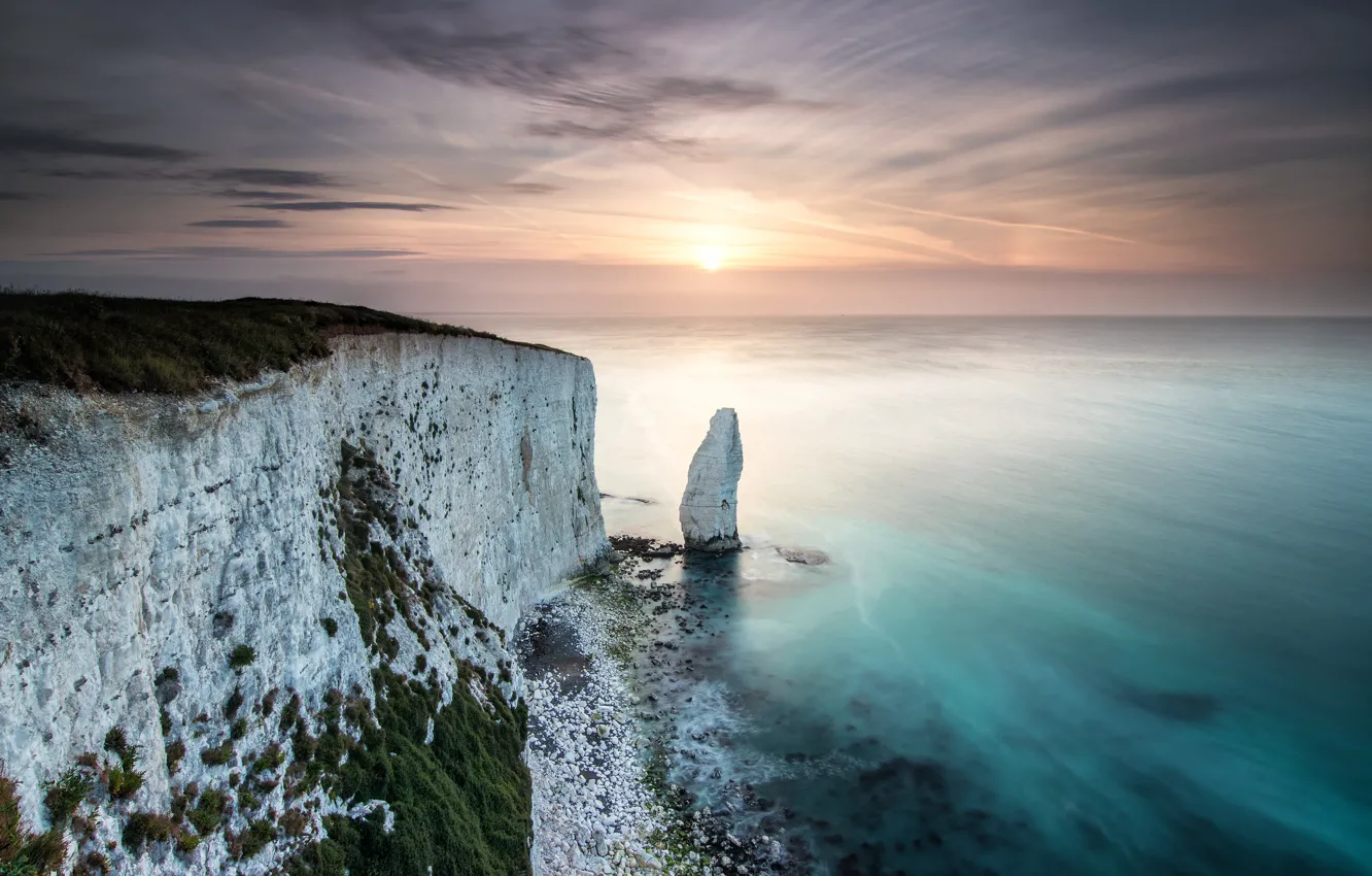 Фото обои Clouds, Landscape, Coast, Sea, Dorset, Erosion, Old Harry Rocks, Geology