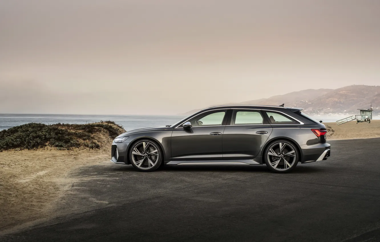Фото обои Audi, вид сбоку, универсал, RS 6, 2020, 2019, тёмно-серый, V8 Twin-Turbo, RS6 Avant