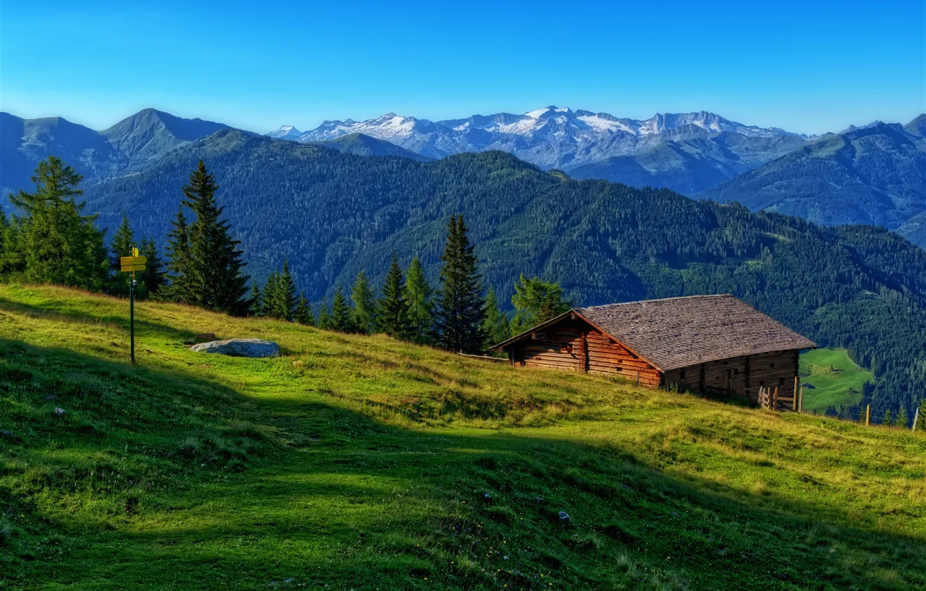 Фото обои горы, Австрия, сарай, Luppitsch