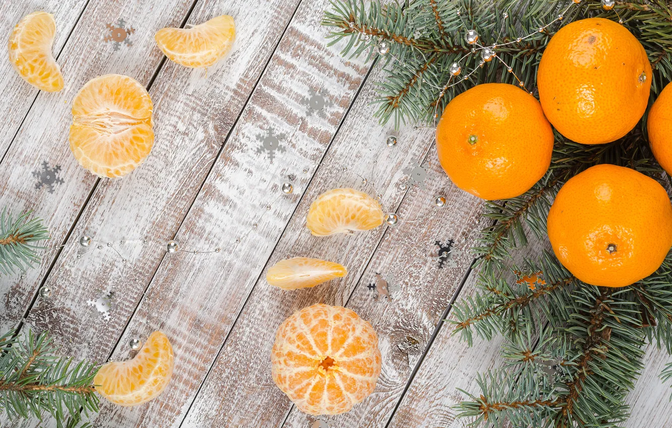 Фото обои украшения, Новый Год, Рождество, Christmas, wood, winter, fruit, New Year, мандарины, decoration, tangerine, Merry, fir …