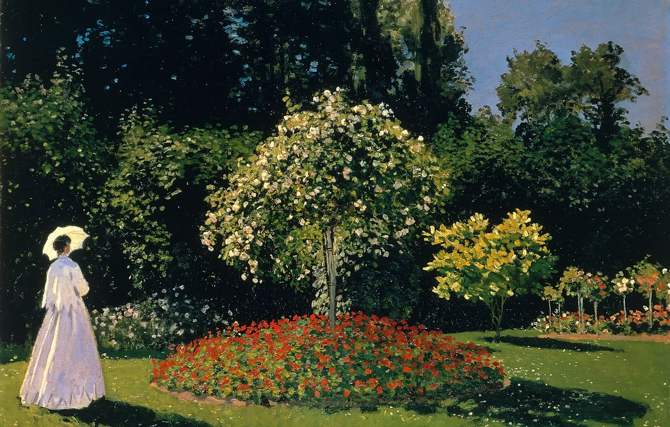 Фото обои Сад, Живопись, Клод Моне, Жанна-Маргарита Лекадр в саду 1866